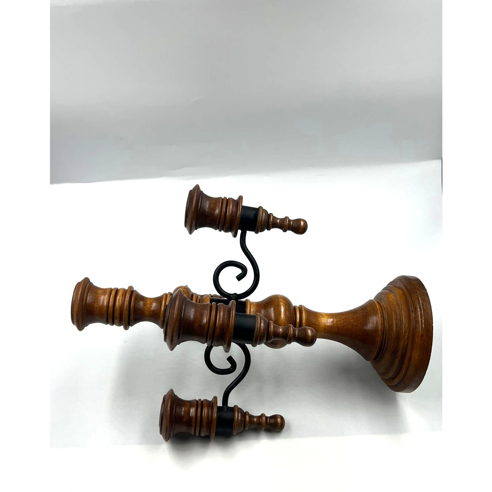 Vintage Candelabra Wooden Curved Metal 4 Arms Stick‎ Candle Holder Decor - Picture 2 of 11